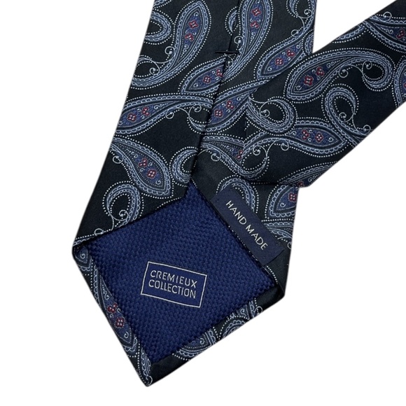DANIEL CREMIEUX COLLECTION Black/Blue Paisley Silk LUXURY Tie HANDMADE USA - Picture 4 of 4